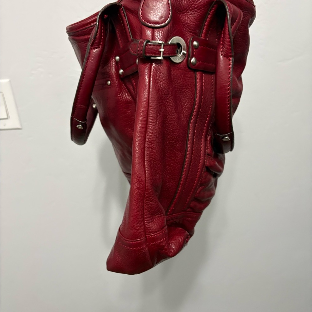 B. Makowsky Deep Red Pebbled Leather Bag EUC Silver Hardware - Picture 14 of 16